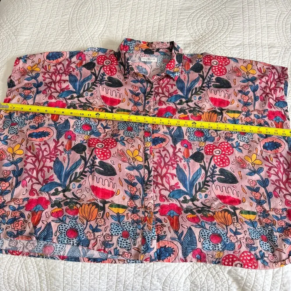 Natural Life OS Floral Mushroom Button Down Shirt 100% Cotton Boho Oversized Top - Picture 5 of 7